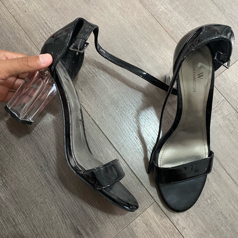 Women’s Black Glass Slipper Block Heels